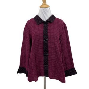 Habitat Top Womens S Small Berry Black Windowpane Toggle Buttons Pleat Back